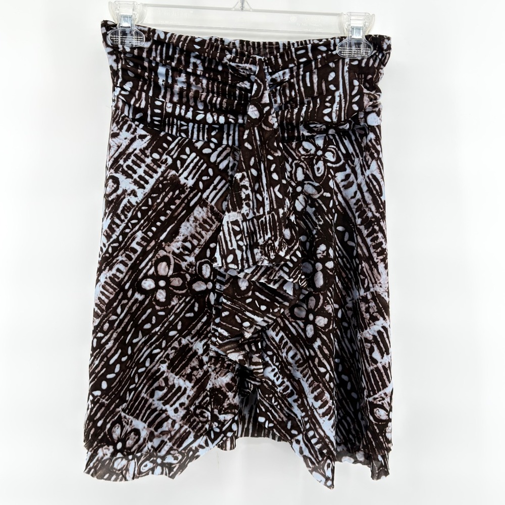 Profile by Gottex Swim Skirt Cover‎ Up Womens Small Brown Blue Ruffle Mesh Mini